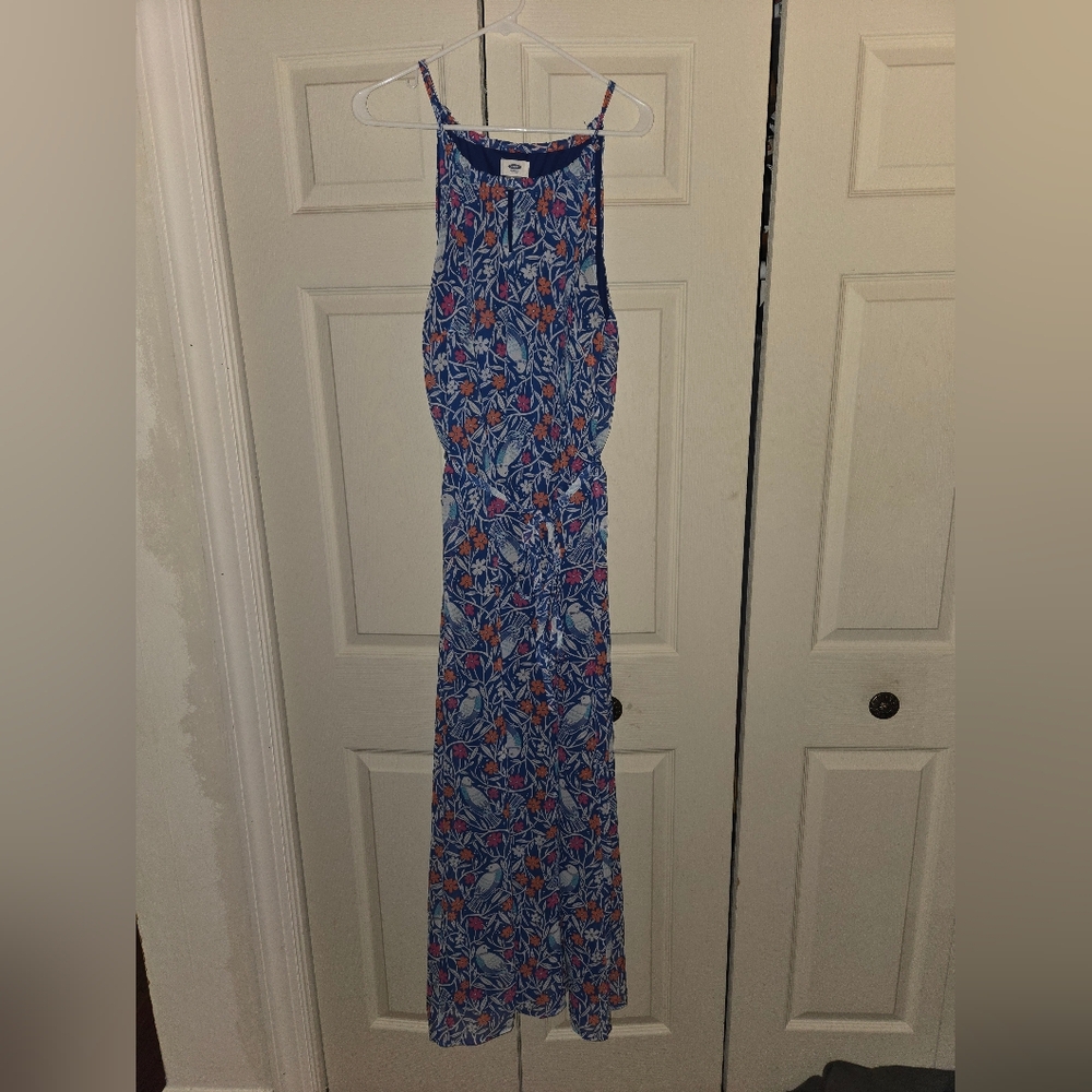 Old Navy Vibrant Blue and Red Floral Maxi Dress